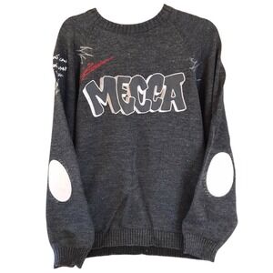 10th Anniv Mecca Sweater Men's Size Blk Gray Long Sleeve Free Beanie Y2K M 10-12